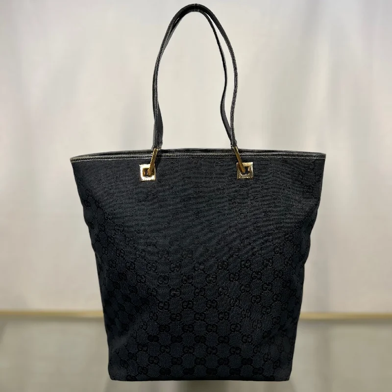 Women's tote bag open-top style -GUCCI Vintage GG Supreme Web Canvas Black Tote