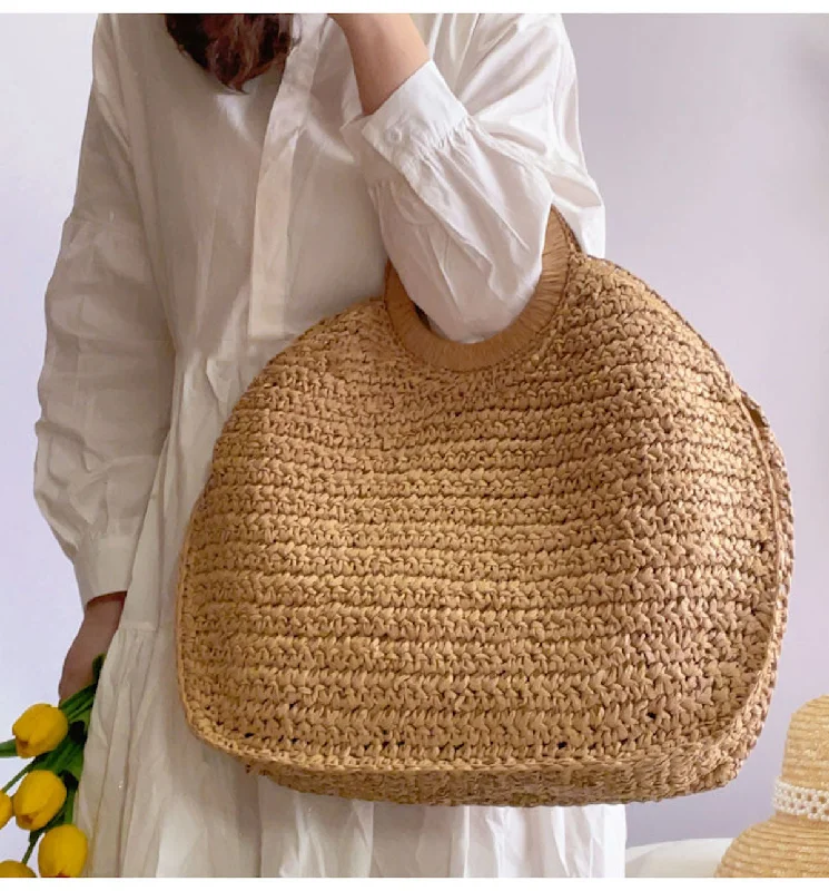 Women's handbags fringed-look -Elena Handbags Large Straw Summer Top Handle Bag