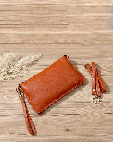 Women's shoulder bag quality bags -Dark Orange Leather Wristlet Wallet Womens Small Minimalist Shoulder Purse Zip Crossbody Purse Slim Shoulder Bag for Women