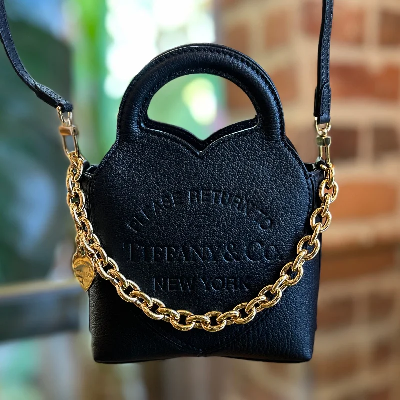 Women's tote bag premium quality -TIFFANY & CO. Charm Mini Black Leather Tote Bag