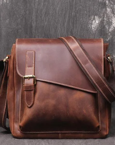 Women's shoulder bag sharp bags -Vintage Leather Men's Small Side Bag Vertical Messenger Bag Shoulder Bag For Men