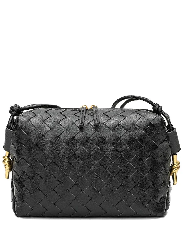 Women's crossbody bags long-strap-chic -Tiffany & Fred Paris Large Woven Leather Crossbody