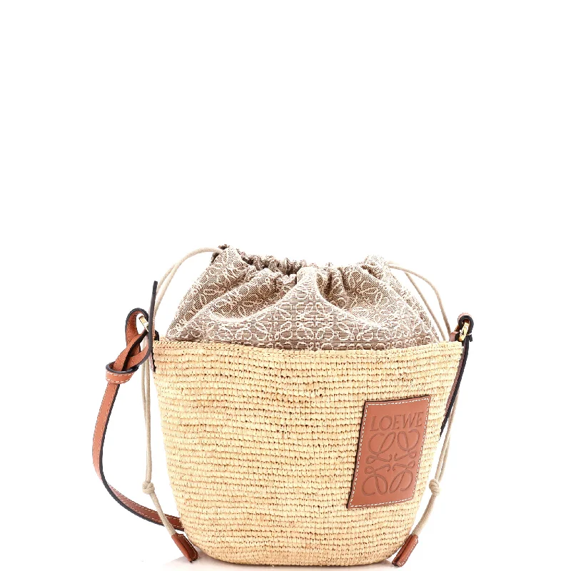 Women's crossbody bags structured -Pochette Crossbody Bag Woven Raffia and Leather with Anagram Jacquard