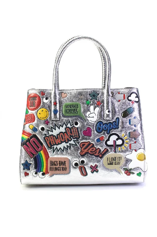 Women's tote bag group bundle -Anya Hindmarch Womens Metallic All Over Stickers Ebury Tote Handbag Silver Tone