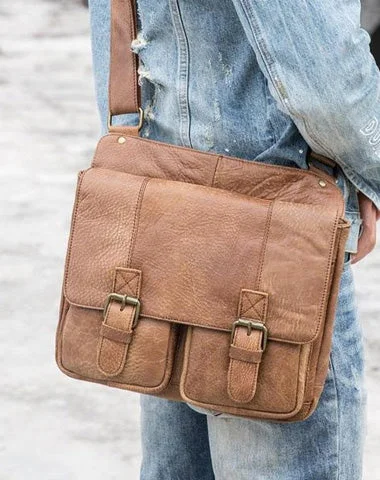 Women's shoulder bag custom bags -Vintage Brown Cool Leather Mens Messenger Bag Shoulder Bags for Men