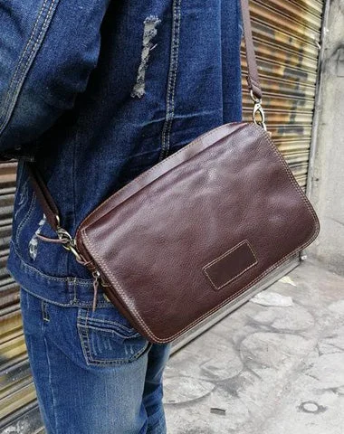 Women's shoulder bag top labels -Vintage Leather Mens Dark Brown Small Messenger Bag Shoulder Bags Side Bag for Men