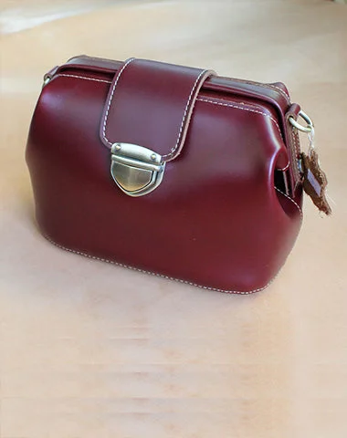 Women's shoulder bag pro collection -Womens Red Leather Doctor Shoulder Purses Claret Doctor Crossbody Purses for Women