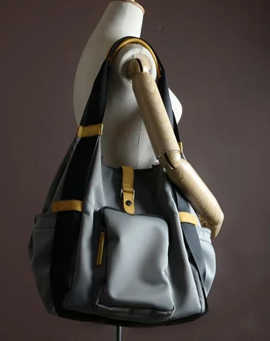 Women's shoulder bag custom design -Womens Gray Nylon Shoulder Handbag Purse Unique Nylon Gem Shoulder Purse for Ladies