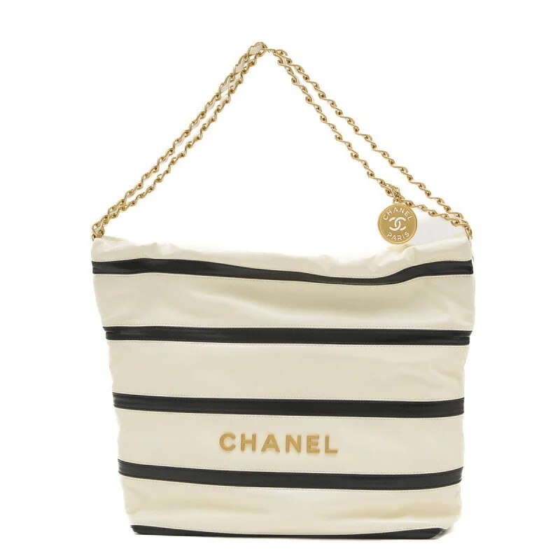 Women's handbags fall-cozy -CHANEL 22 SMALL HANDBAG IN SHINY CALFSKIN WHITE BORDER AS3260