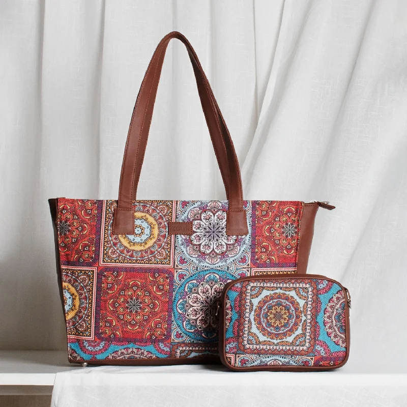 Women's tote bag signature collection -Multicolor Mandala Print - Office Tote Bag & Sling Bag Combo