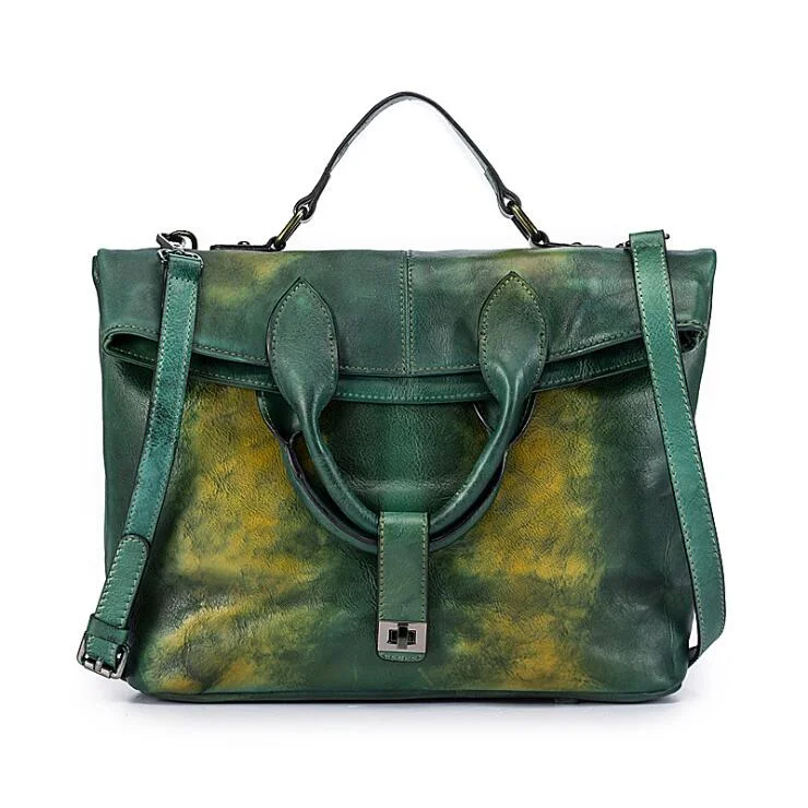 Women's shoulder bag bold accessory -Handmade Green Leather Shoulder Bag Genuine Leather Handbags For Women