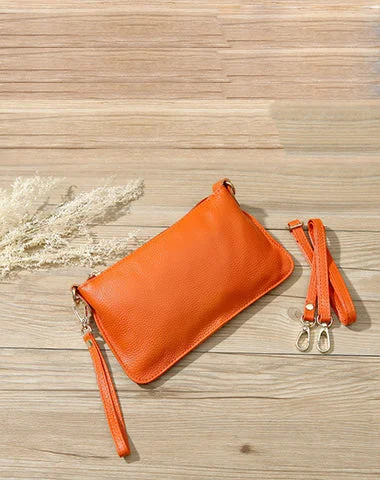 Women's shoulder bag custom outfit -Orange Leather Wristlet Wallet Womens Small Minimalist Shoulder Purse Zip Crossbody Purse Slim Shoulder Bag for Women