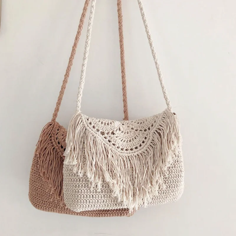 Women's handbags crossbody -Elena Handbags Handmade Bohemian Tassel Beach Bag