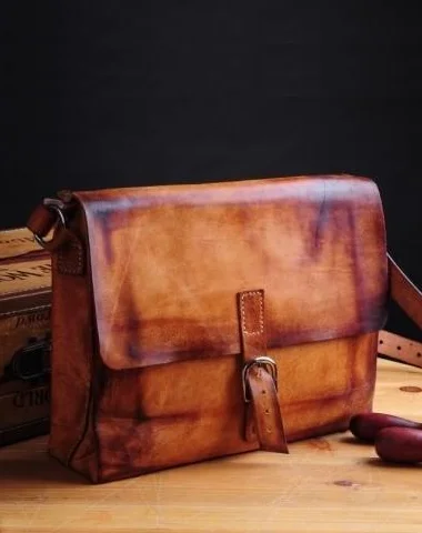 Women's shoulder bag pro-level design -Handmade Vintage Brown Leather Mens Messenger Bag Shoulder Bag for Men