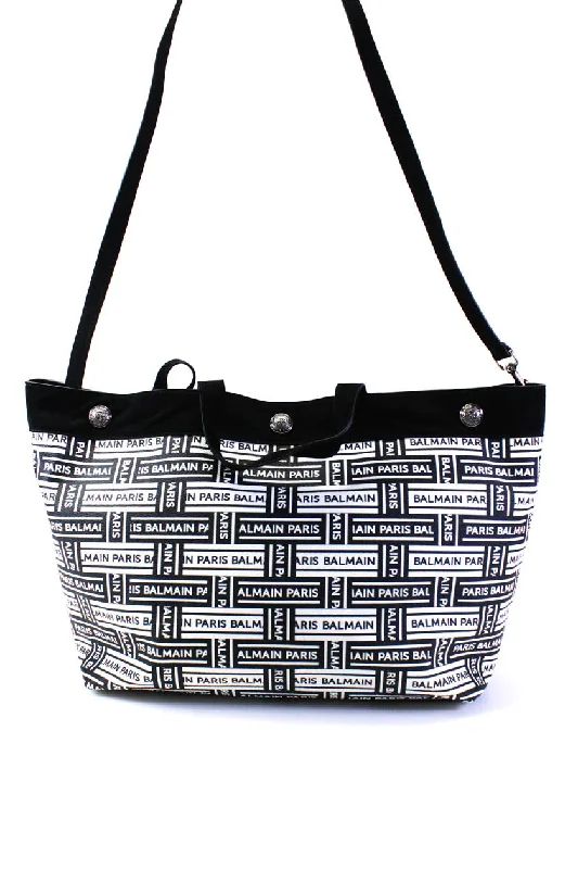 Women's tote bag fan favorite -Balmain Womens Graphic Print Colorblock Snapped Buttoned Tote Handbag Black