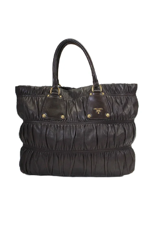 Women's tote bag travel must-have -Prada Womens Dark Brown Leather Nappa Gaufre Tote Bag Handbag