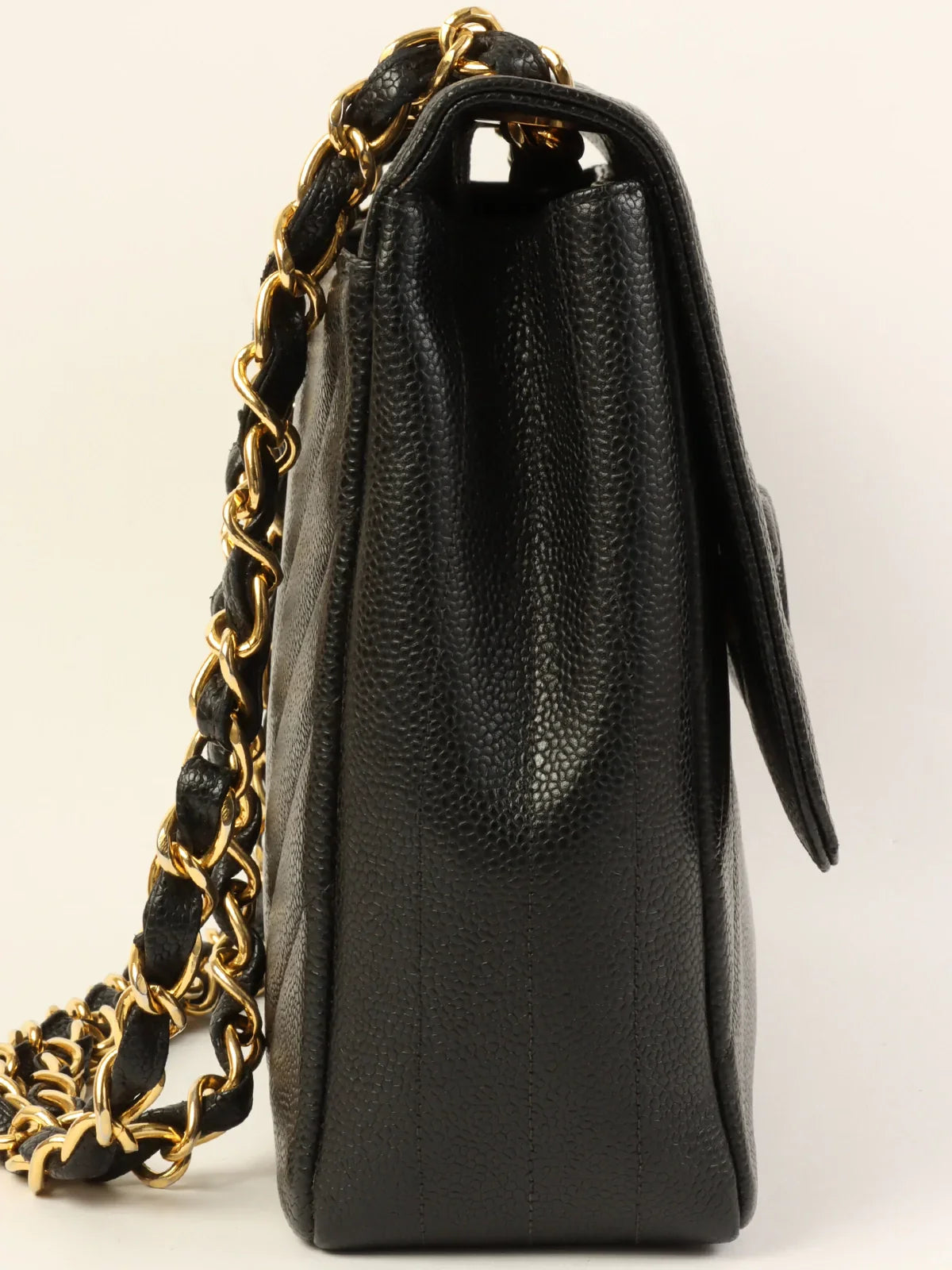 Women's chain bag light ensemble -CHANEL Around 1995 Made Caviar Skin Cc Mark Diagonal Stitch Chain Bag Black