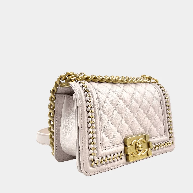 Women's handbags preppy -CHANEL 2021 - 2022 Small Boy "Braid Around" Bag Light Purple with Gold