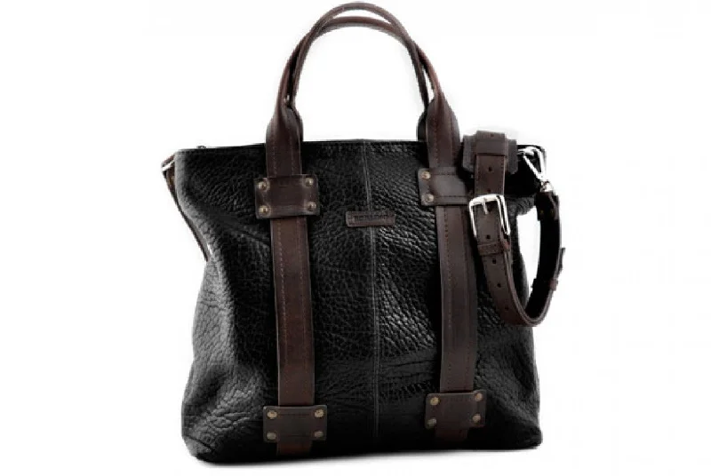 Women's tote bag vivid artwork -The Forli Buffalo Leather Tote - Onyx/Walnut