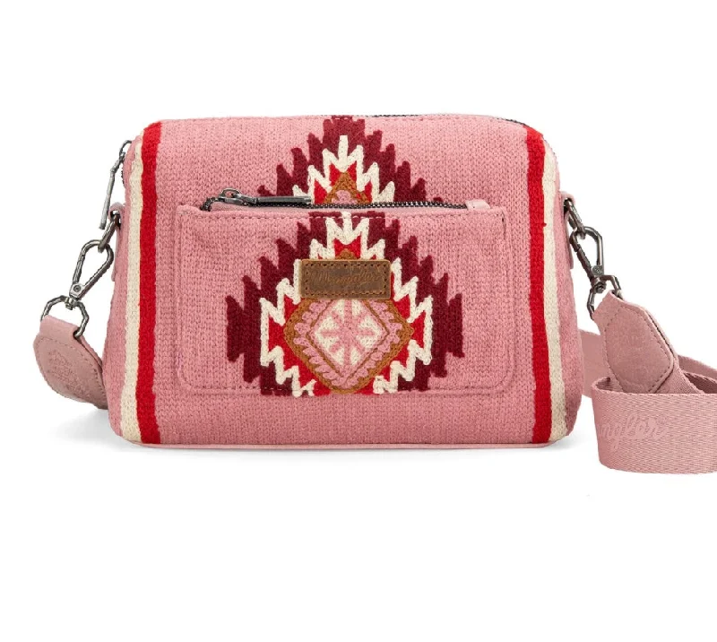 Women's crossbody bags mini -Wrangler Pink Southwestern Knitted Crossbody Bag