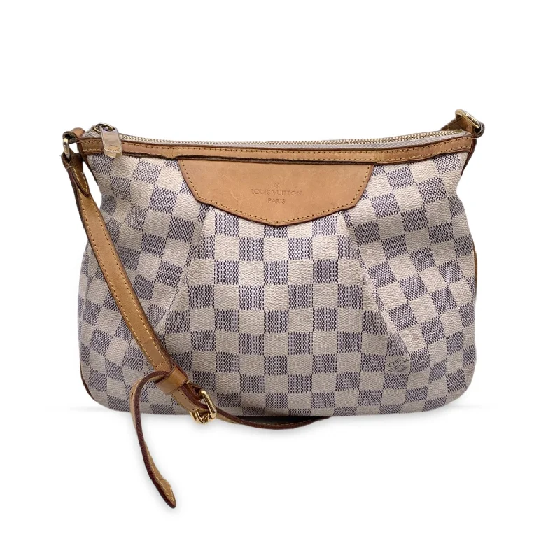 Women's shoulder bag bold accessory -LOUIS VUITTON Damier Azur Canvas Siracusa Pm Shoulder Bag