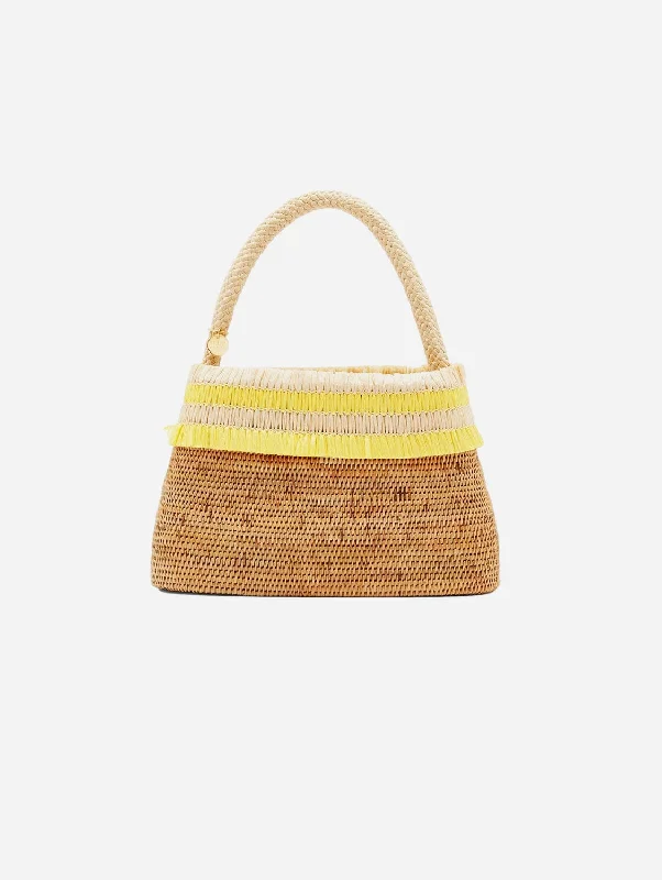 Women's handbags zippered-security -Raha Handwoven Atta Vegan Oval Handbag | Sunshine Yellow