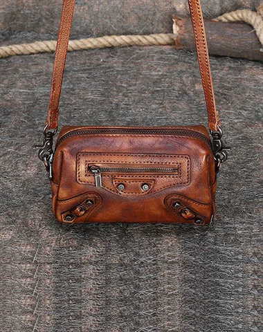 Women's shoulder bag weather-proof tech -Vintage Womens Brown Leather Wristlet Wallets Mini Shoulder Bag Small Crossbody Bag for Women