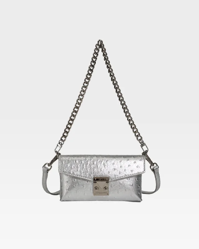 Women's shoulder bag elegant design -Ostrich Shoulder Bag in Silver