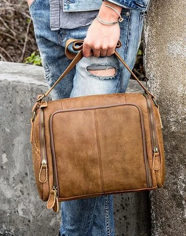 Women's shoulder bag custom set -Cool Leather Brown Mens Messenger Bags Vintage Shoulder Bag  for Men