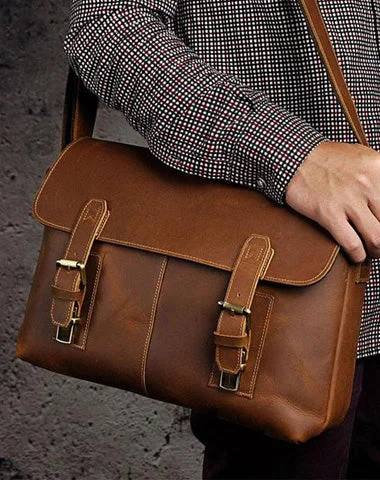 Women's shoulder bag vibrant colors -Cool Vintage Brown Leather Mens Side Bag Messenger Bag Shoulder Bag for Men