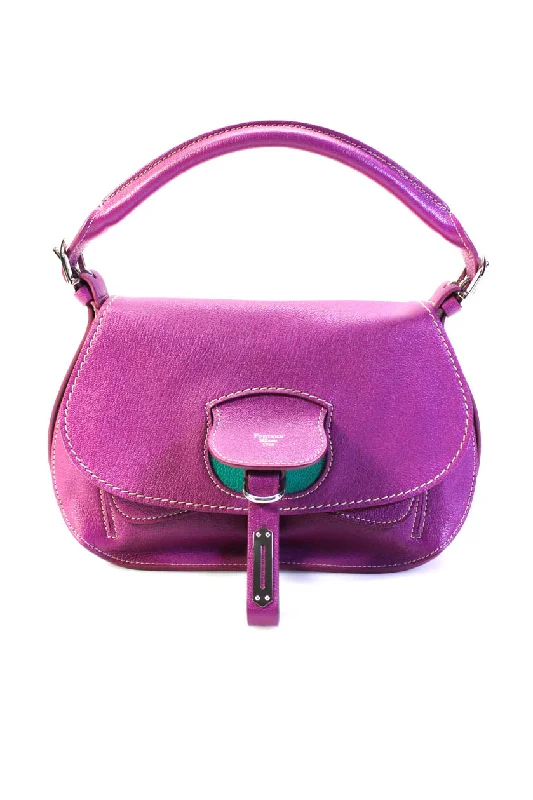 Women's tote bag official retailer -Fontana Milano Womens Wight Leather Flap Baby Top Handle Tote Handbag Purple