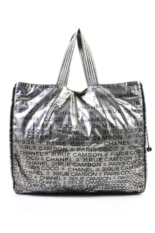 Women's tote bag fast shipping -Chanel Womens 31 Rue Cambon Nylon Unlimited Zip Around Tote Handbag Silver Tone