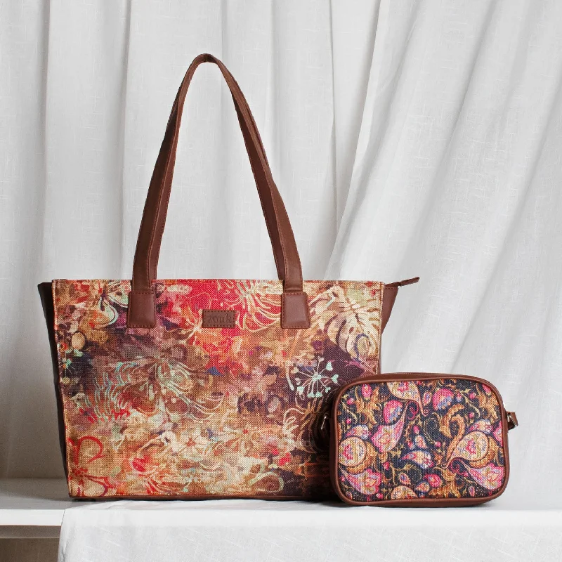 Women's tote bag relaxed feel -FloLov & Paisley Print - Office Tote Bag & Sling Bag Combo