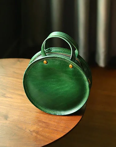 Women's shoulder bag squad pick -Vintage Womens Green Leather Round Handbag Purses Green Round Shoulder Bag Crossbody Handbag for Women