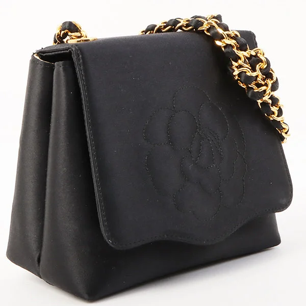 Women's shoulder bag fast-access sale -Chanel Around 1996 Made Satin Camellia Cc Mark Stitch Chain Shoulder Bag Black