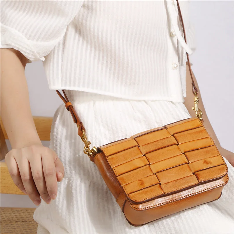 Women's shoulder bag high-end outfit -Small Womens Woven Leather Side Bag Over The Shoulder Purse