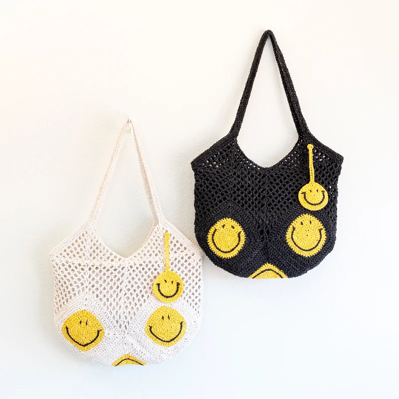 Women's shoulder bag signature series -Elena Handbags Cotton Crochet Handmade Shoulder Bag with Smiley Face Design