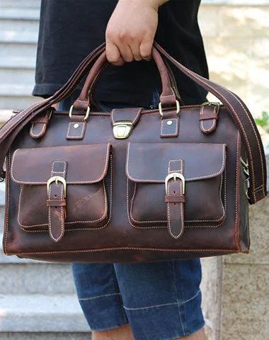 Women's handbags zippered-security -Vintage Leather Mens Handbag Weekender Bag Travel Bag Duffle Bag