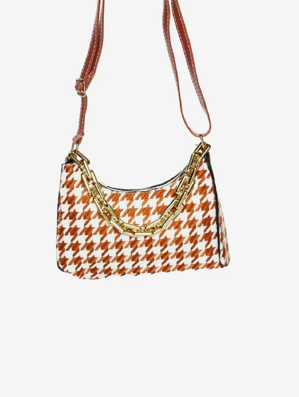 Women's shoulder bag weather-proof tech -Cassia Houndstooth Mini Shoulder Bag | Tan