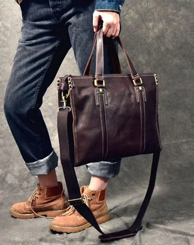 Women's handbags preppy -Brown Leather Mens 14" Laptop Briefcase Business Messenger Bag Brown Large Handbag For Men