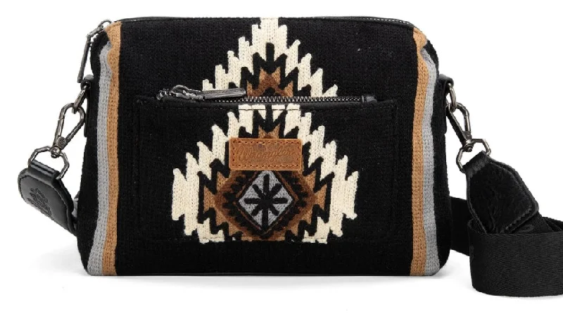 Women's crossbody bags open-top -Wrangler Southwestern Knitted Crossbody Bag - Black