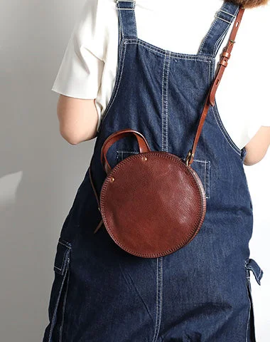 Women's shoulder bag versatile use -Vintage Womens Coffee Leather Round Handbag Purses Coffee Round Shoulder Bag Crossbody Handbag for Women