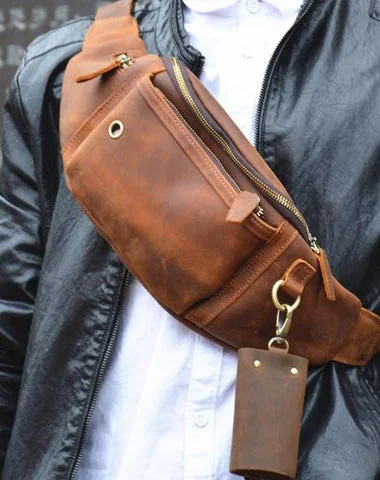 Women's bucket bags everyday -Black Brown MENS LEATHER FANNY PACK FOR MEN BUMBAG Vintage WAIST BAGS