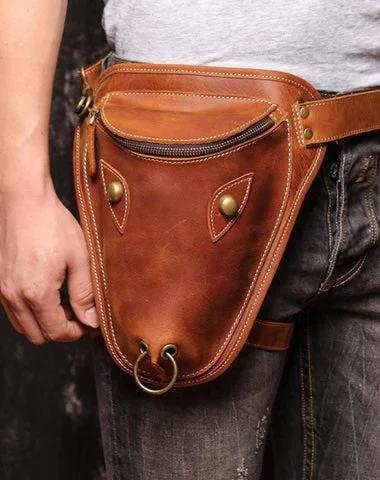 Women's bucket bags trendy-look -Retro Brown MENS LEATHER FANNY PACK FOR MEN Dark Coffee Ox Head BUMBAG Vintage WAIST BAGS