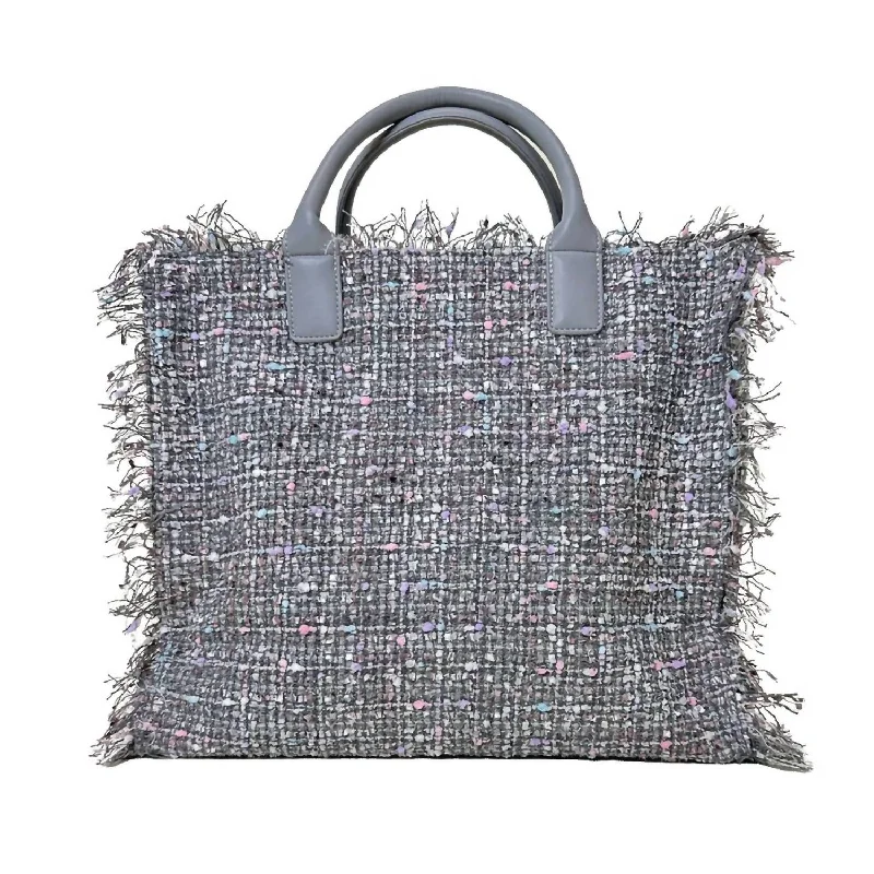 Women's tote bag personal bundle -Tori Spring Fringe Tweed Tote Bag In Gray