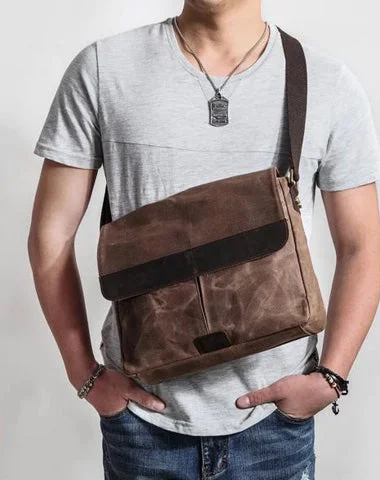 Women's shoulder bag retro charm -Casual Waxed Canvas Leather Brown Men's Side Bag Shoulder Bag Messenger Bag For Men