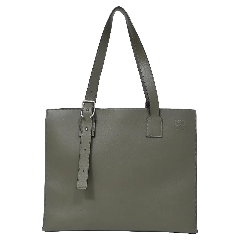 Women's tote bag quality collection -Loewe Buckle Zip Tote in Green Calfskin Leather