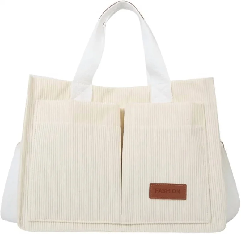 Women's tote bag crew outfit -Corduroy Tote Bag In White