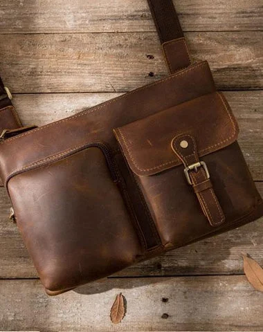 Women's shoulder bag casual vibe -Vintage Leather Mens Cool Messenger Bag Shoulder Bags  for Men