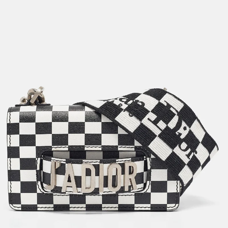 Women's crossbody bags bold-statement -Dior Black/white Leather Mini Checkered J'adior Crossbody Bag